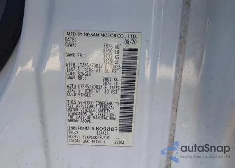 2020 Nissan Nv Cargo Nv1500 Sv Standard Roof V6 from USA, damaged, VIN 1N6BF0KM2LN809883